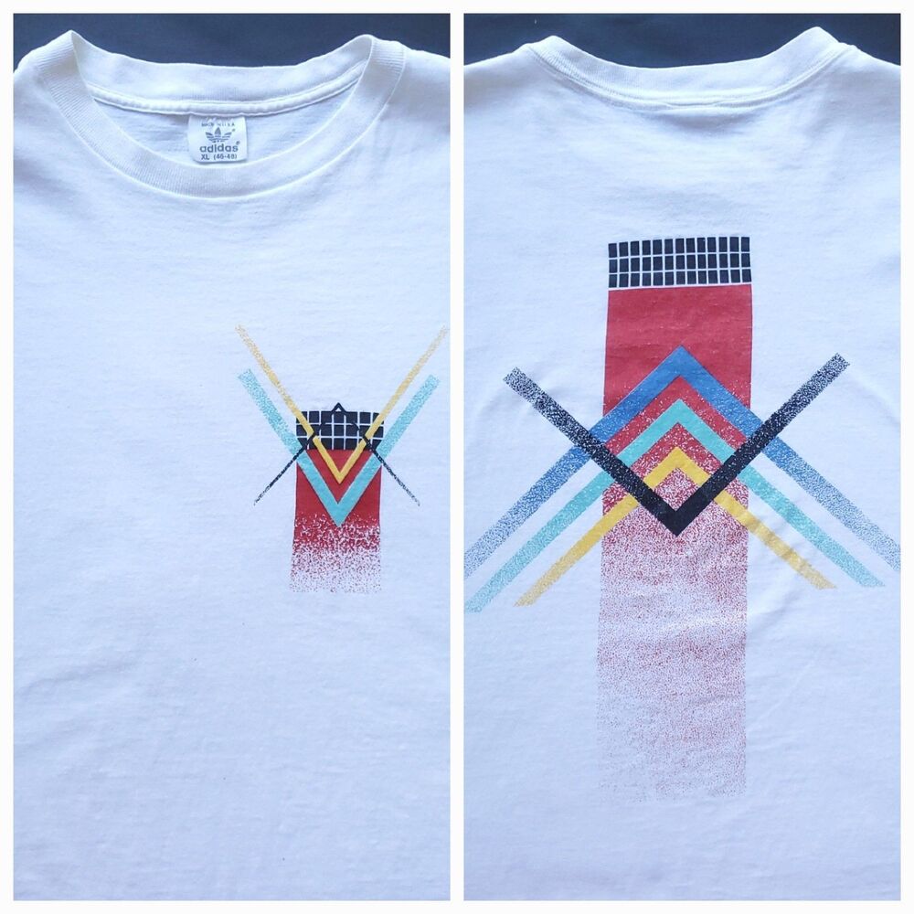 Vintage Adidas T Shirt XL Made In USA Single Stitch Cotton Geometric Graphic